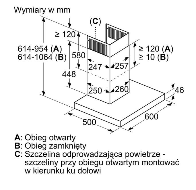 02-14 OKAP NAŚCIENNY 60CM STAL NIERDZEWNA DWB67JP50