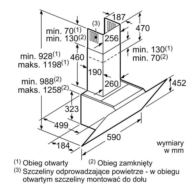 02-15 OKAP NAŚCIENNY 60CM CZARNE SZKŁO DWK67CM60