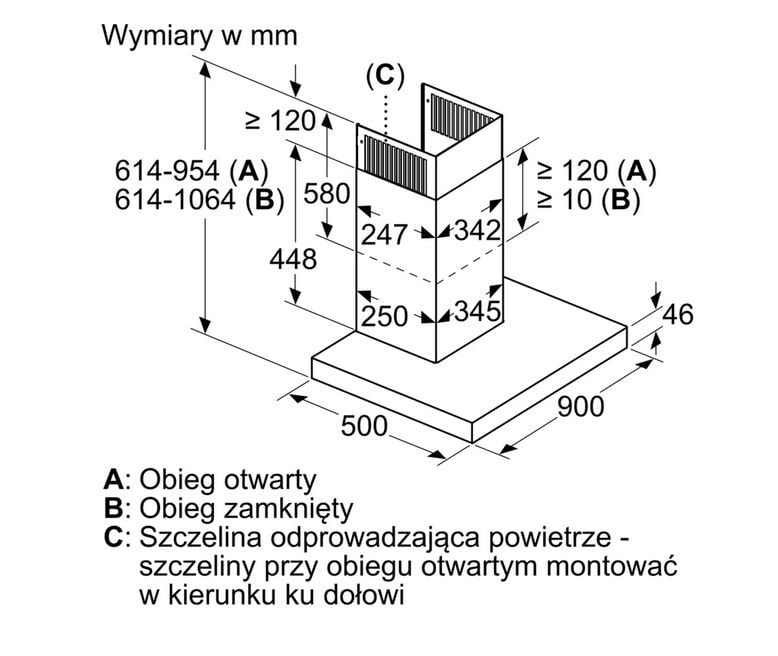 02-18 OKAP NAŚCIENNY 90CM STAL NIERDZEWNA DWB97JP50